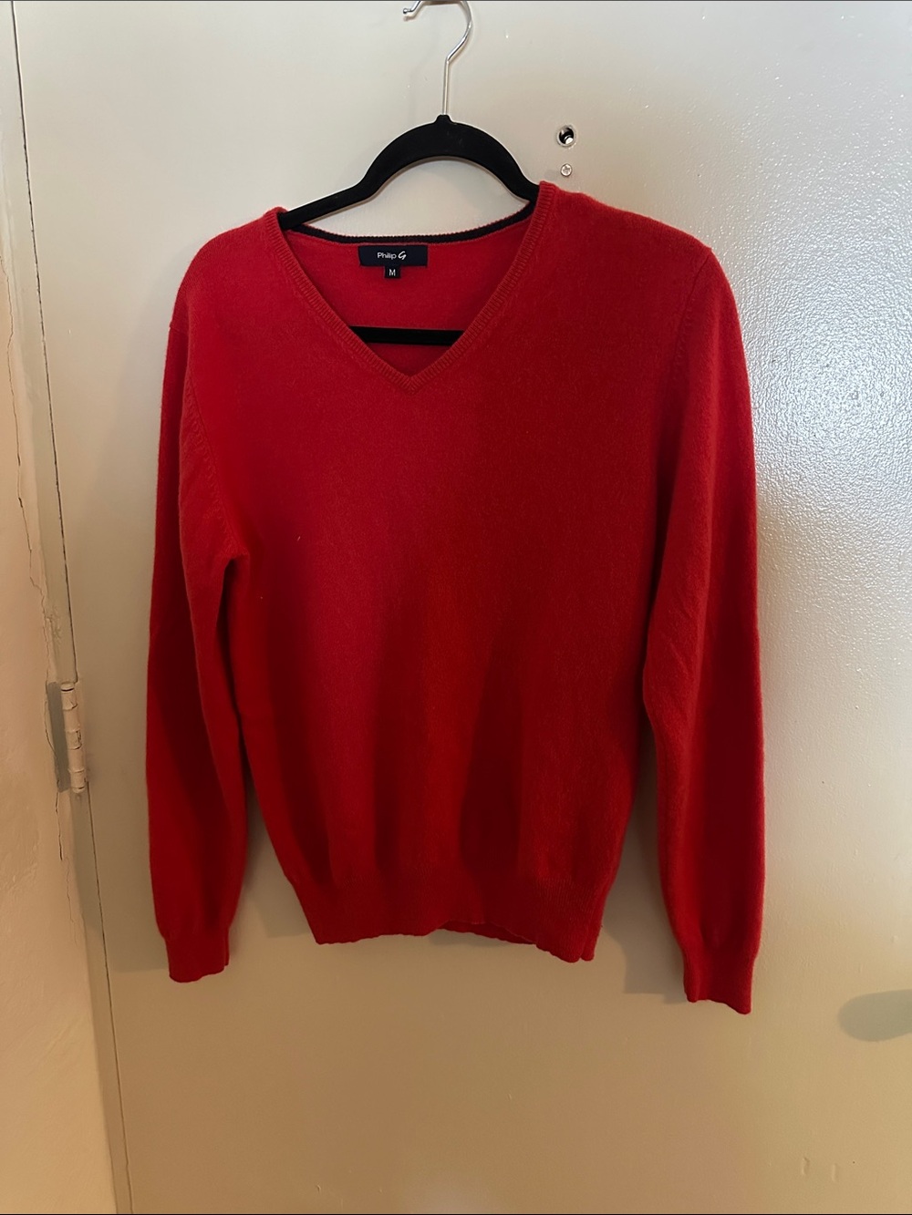 Philip G Red Knit Pullover Sweater V-Neck Long Sleeve Women's M Wool Cashmere